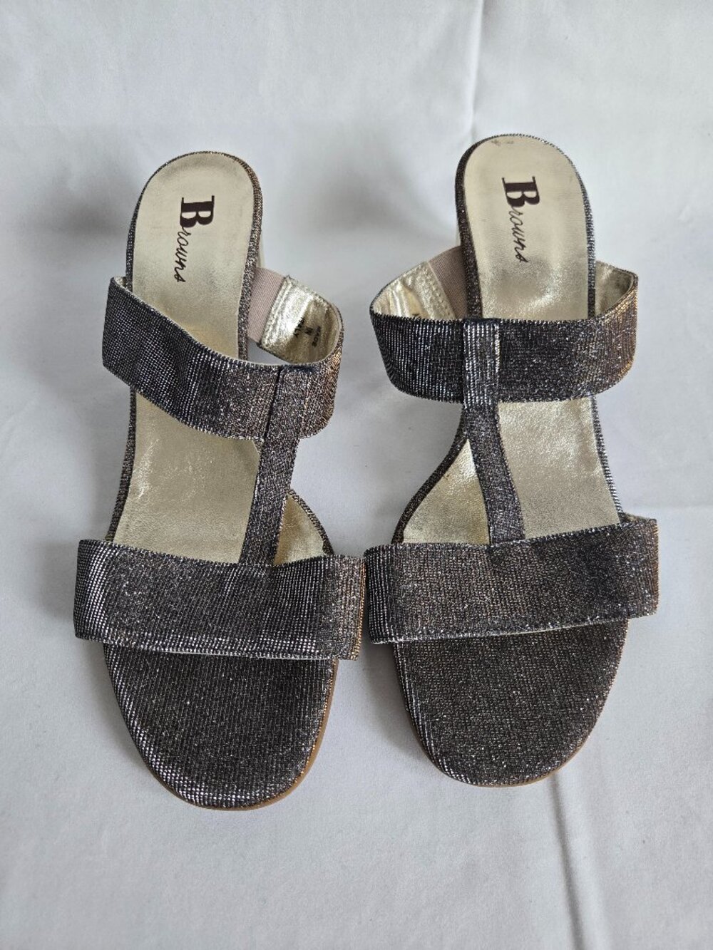 Browns Sparkle T-Strap Mule Sandals | Size 41